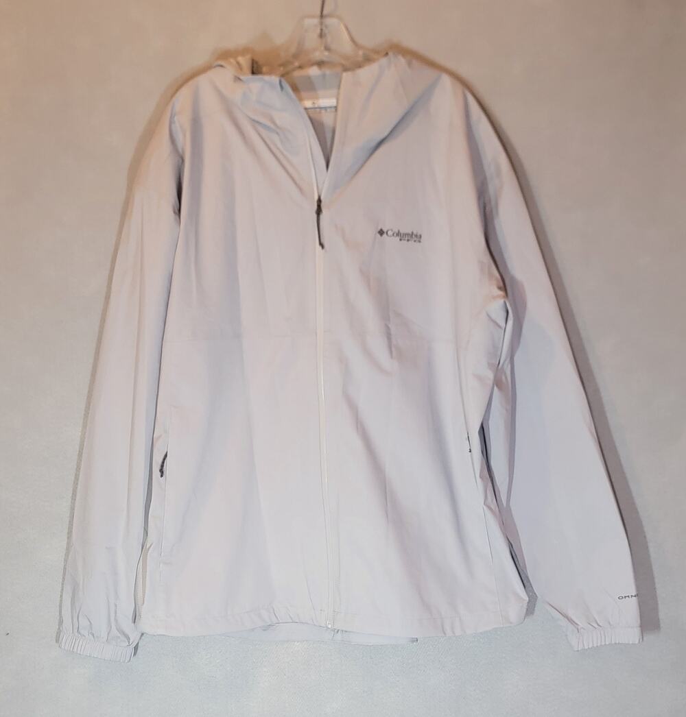 Columbia PFG Mens XL Full Zip Hooded Jacket Windbreaker Light Gray Omni Shield